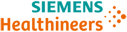 Siemens Healthineers logo with teal "SIEMENS", orange "Healthineers" and orange dot motif